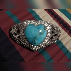 TURQUOISE HEART RING RHODIUM 9W5 STERLING SILVER SIZE 9